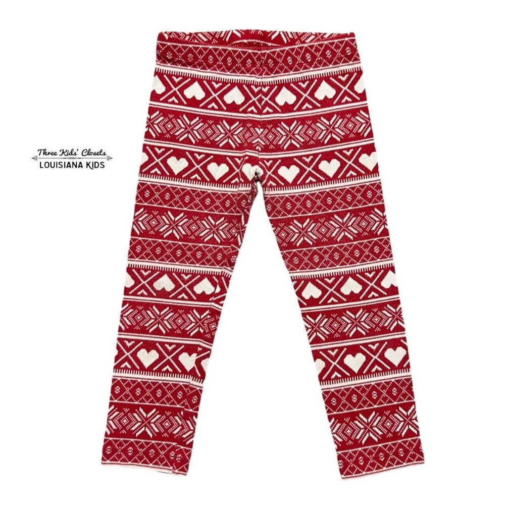 Old Navy 3T Red Fair Isle Heart Leggings